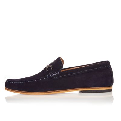 Navy snaffle loafers